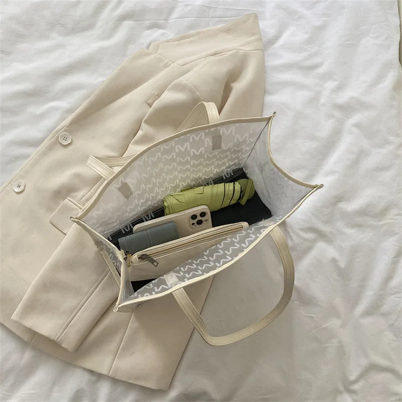 Stylish M Pattern PU Tote Bag with Small Bag, Chic Handbag Shoulder Bag, Large Capacity Outdoor Travel Storage Shopping Bags.