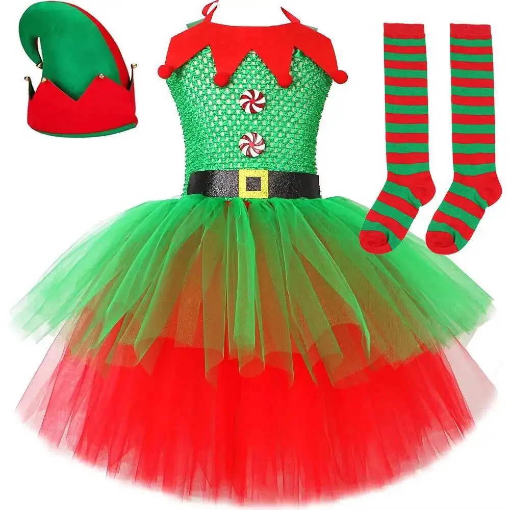Robe de Lutine Rouge et Verte Fille – photo 13