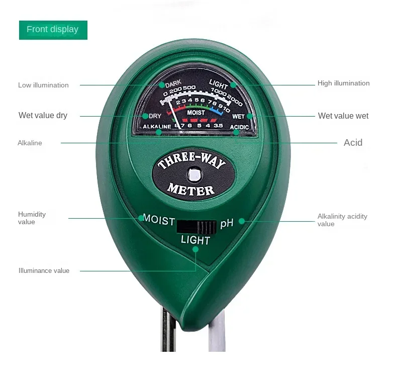 Soil Moisture Sensor Soil Tester PH Meter 3 in 1 Soil PH Meter Sunlight Moisture PH Tester Flower Meter Garden Soil Humidity Sensor Plants Acidity Hygrometer