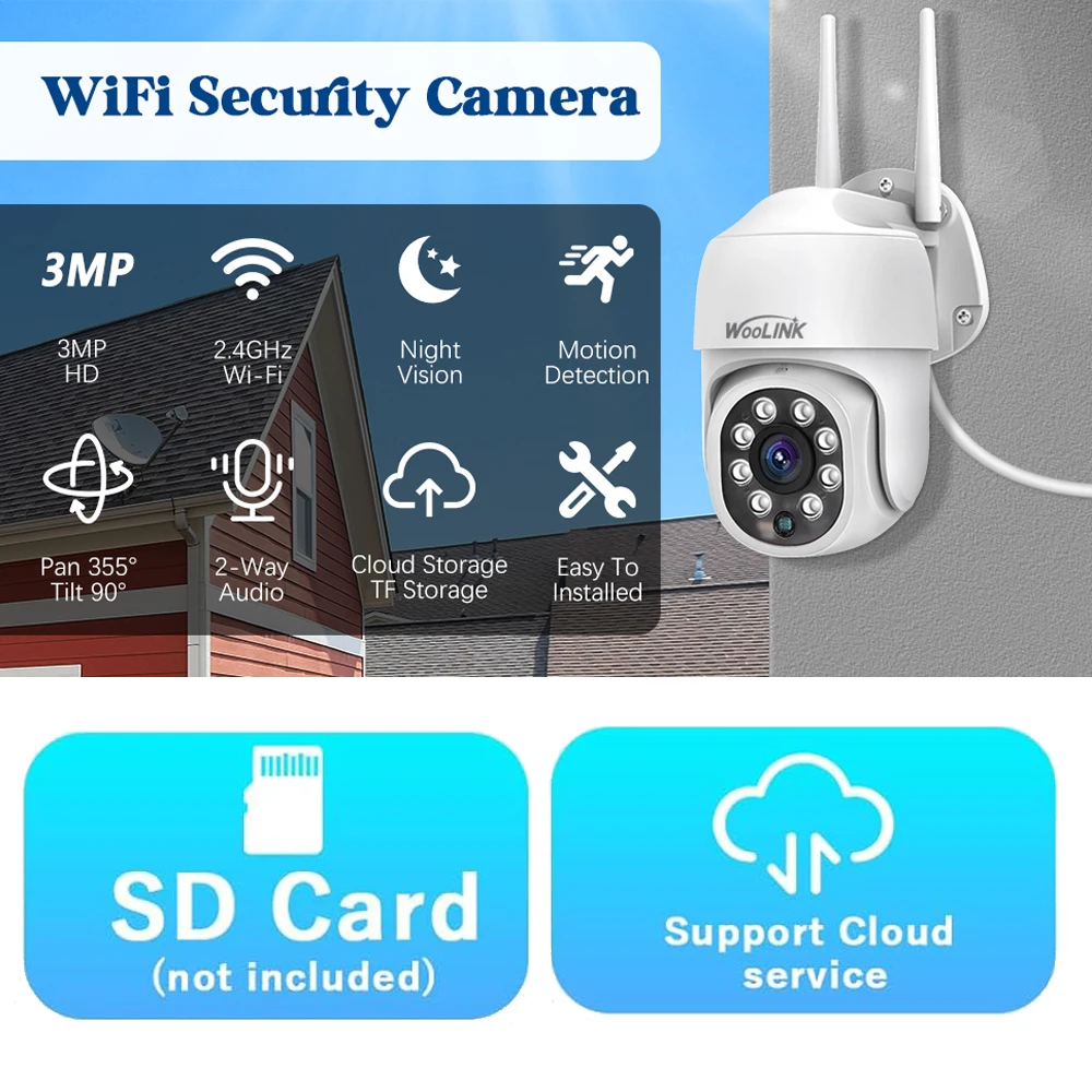 WOOLINK Wireless Monitoring Camera PTZ 1080P 2K HD WiFi Home Security Camera Night Vision AI Detection Surveillance Protection 2