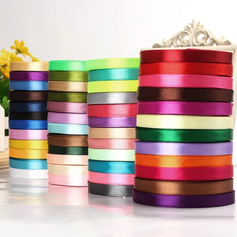 22meters(25yards) 6mm Solid Color Satin Ribbons Wedding Decorative Gift Box Wrapping Belt DIY Crafts White Pink Blue Red yellow