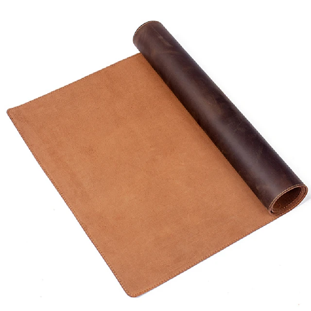 Alfombrilla Para Ratón De Cuero Cosida - Base Antideslizante, Color Marrón, Ideal Para Gaming O Oficina