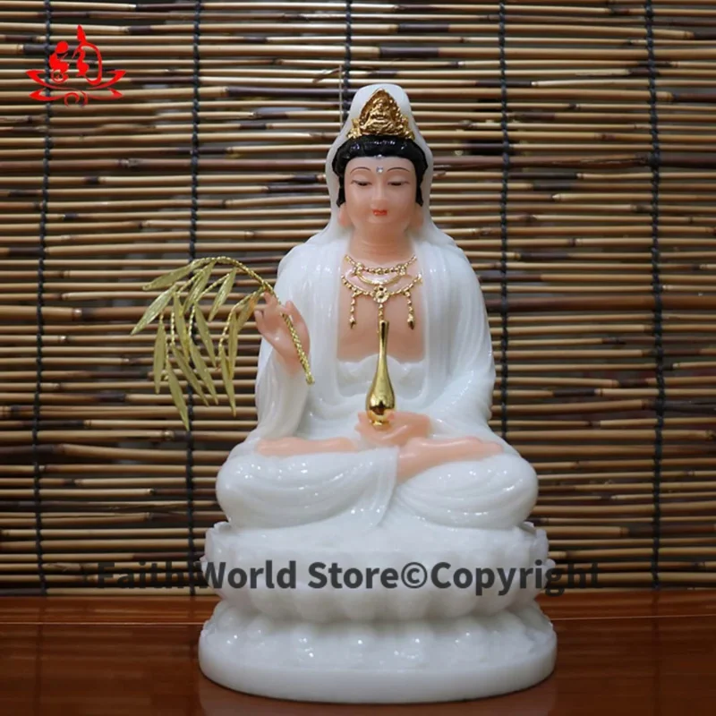

22CM TALL - high-grade Home Hall efficacious Talisman Mascot Goddess Guanyin Buddha Avalokitesvara white jade Sculpture statue