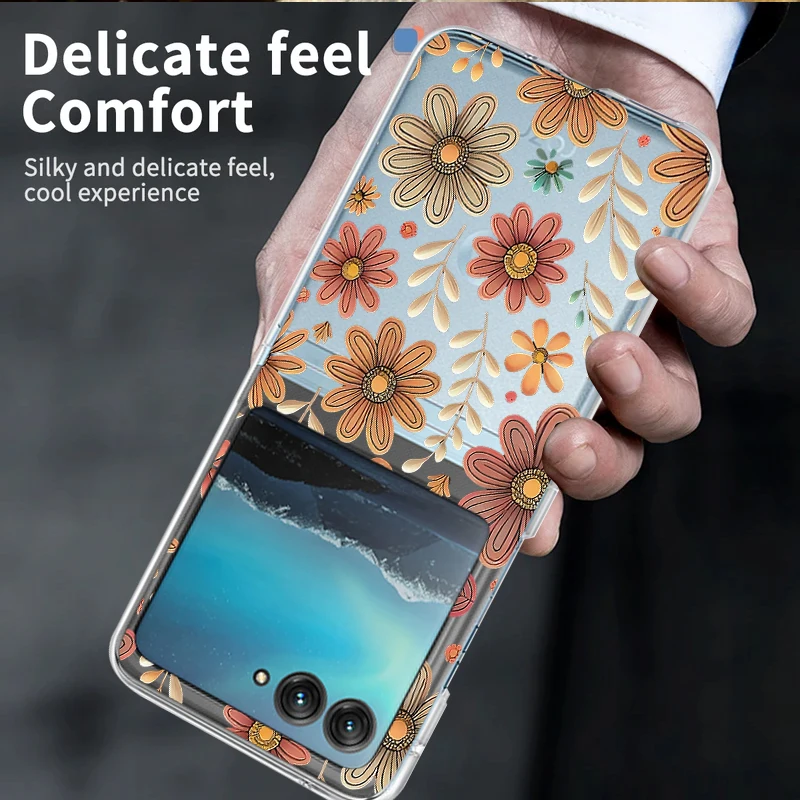 Pink Floral Clear Phone Case - Shockproof Bumper, Transparent Folding Hard Cover
