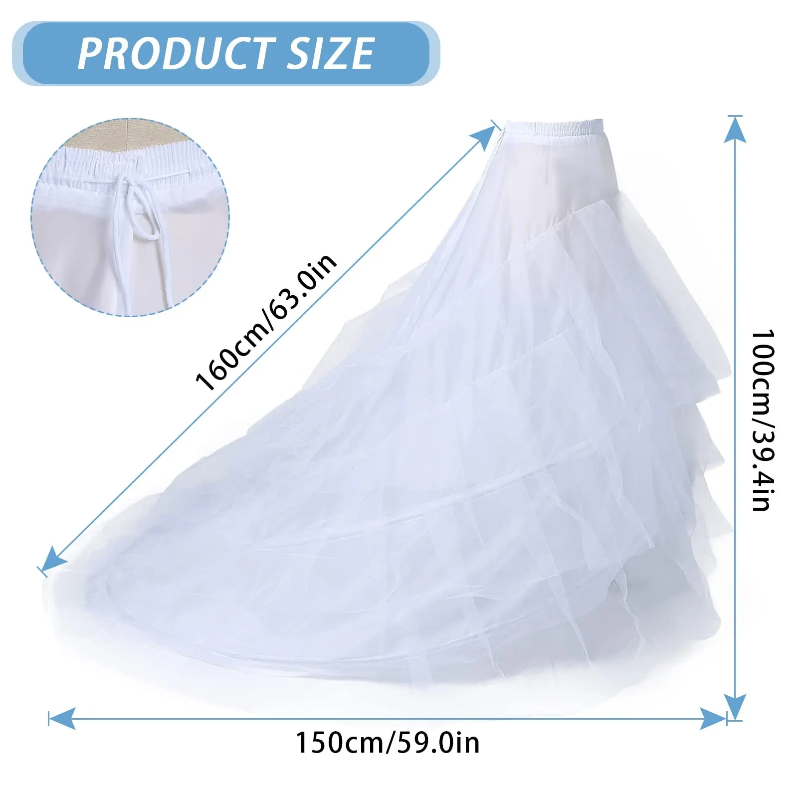 Women Mermaid Petticoat Crinoline 3 Layers Floor Length Underskirt for Wedding Dress