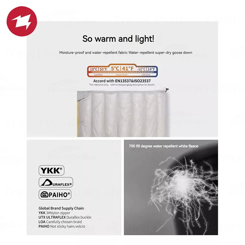 Aegismax E-dry Ultralight Down Sleeping Bag 700fp Filled Goose Down Envelope Sleeping Bag Waterproof Tourist Hiking 20d Nylon 5℃