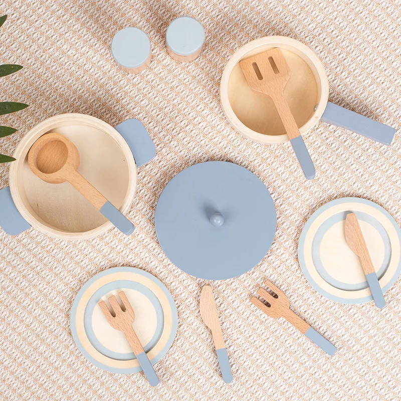 Wooden children's simulation kitchen toys, early education educational toys, simulation pots and pans, food, role-play chef 2