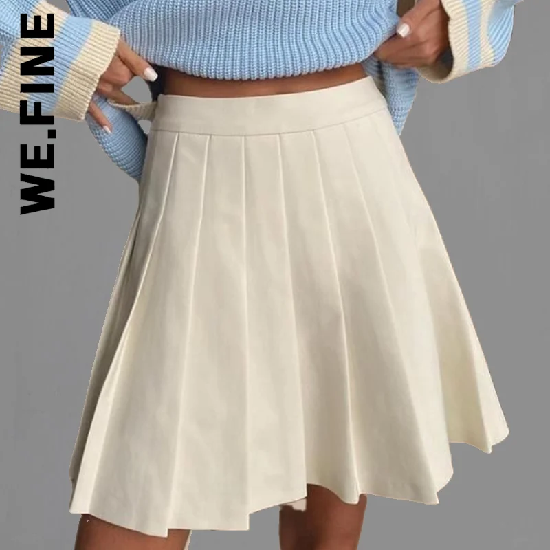 We.Fine Women'S Short Skirt Pleated High Waist Tennis y2k Skirt With Shorts Solid Casual ZipperA Line Mini Skirts For Girls