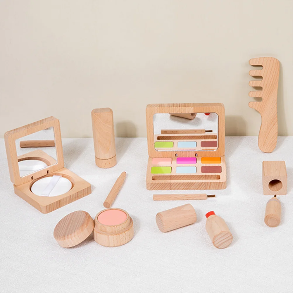 

1 set of Wooden Makeup Toy Set Kids Play Set Pretend Wood Beauty Salon Toys Toddler Makeup Toys Kit