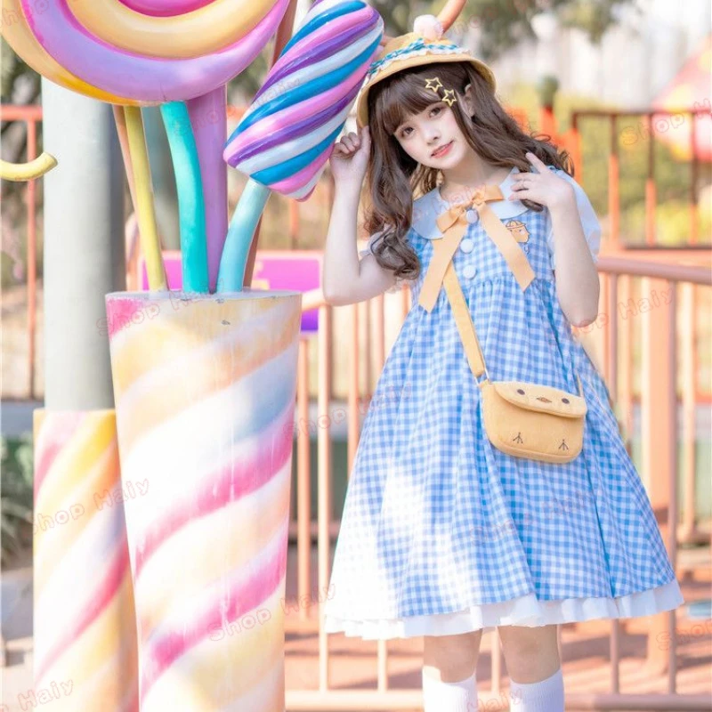 Japanese Korean Style Little Yellow Chicken College Plaid Color Block Dress Campus Style JK Uniform Spring Event Cute