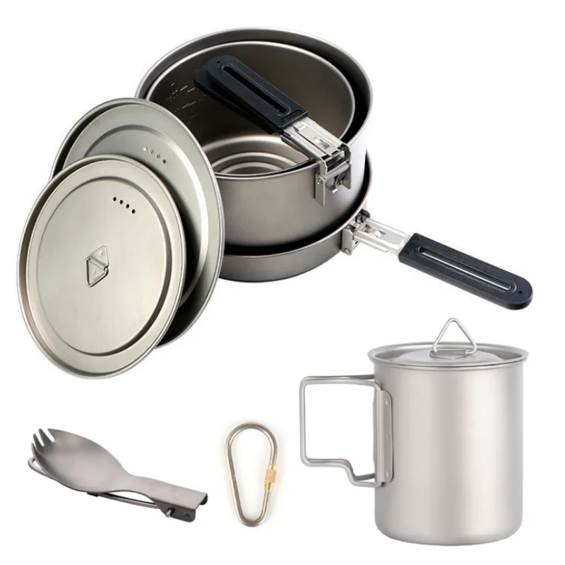 

Посуда для кемпинга чистая титановая уличная сковорода, складная походная сковорода, суповая кастрюля, дикая Титановая посуда