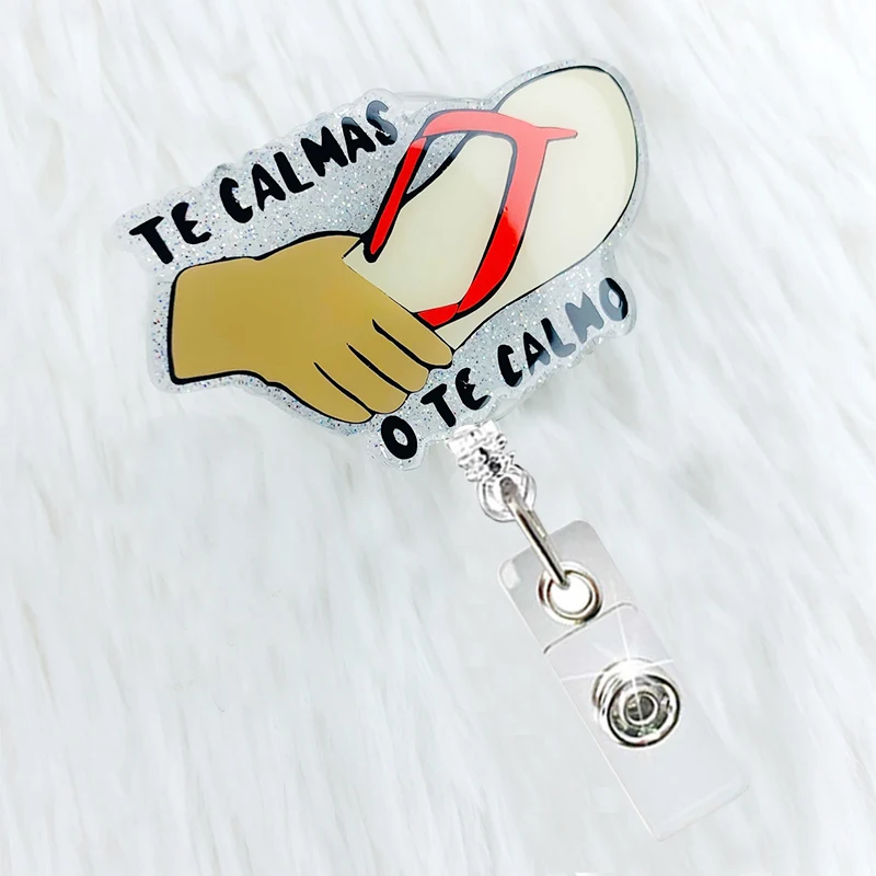 New Chancla Badge Reel- Te calmas o te calmo Badge Reel- Latino Humor Badge Reels- Funny Badge Reels Stock