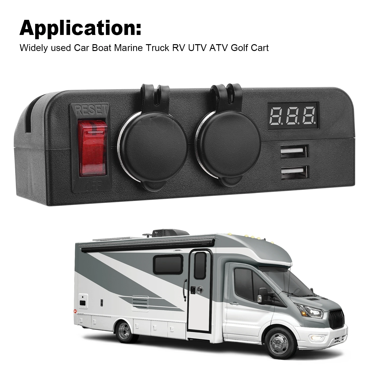 Cigar Lighter Socket Splitter Digital Voltmeter Car Power Outlet Socket USB  Dual USB DC12-24V for Boat Marine Truck RV