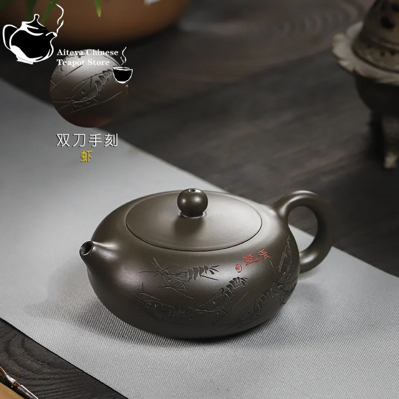Yixing handmade purple clay teapot, jade, green purple clay, one bead, household tea set, Kung Fu teapot, health pot 320ml
