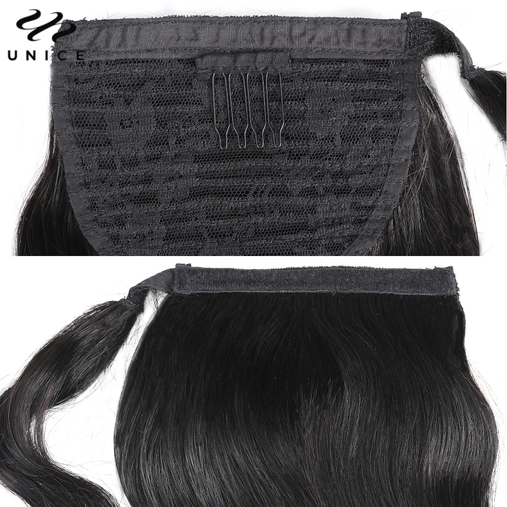 Unice-Extensión de cabello 100% humano con Clip para cola de caballo, pieza de cabello ondulado, liso y rizado, 100g