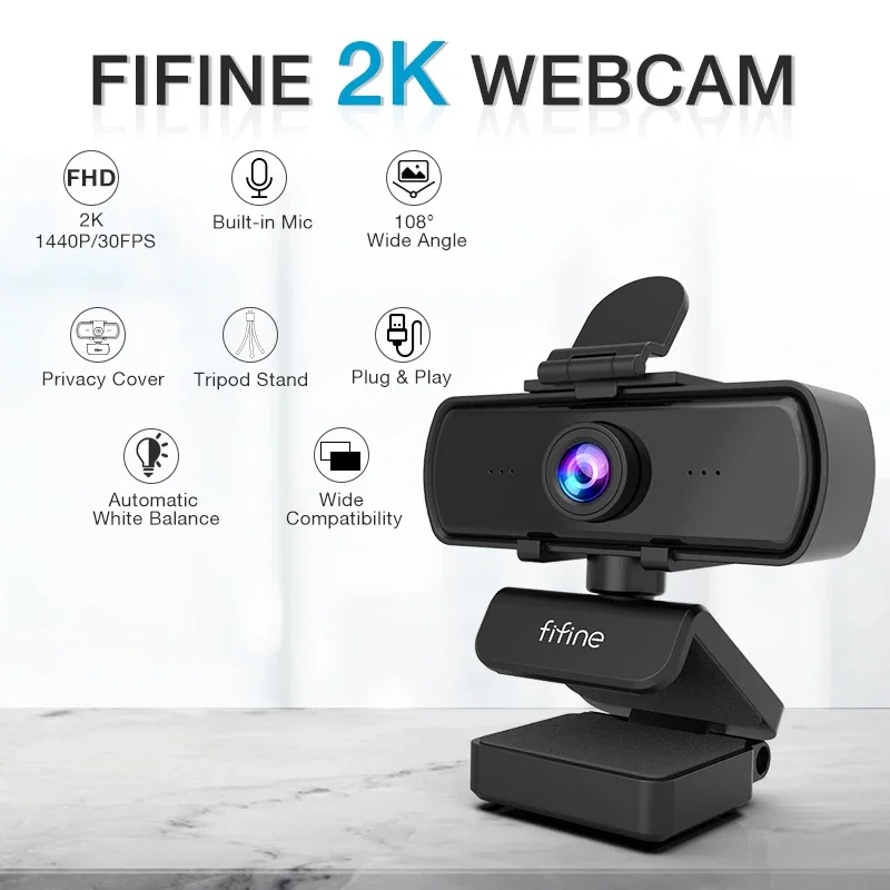 FIFINE-Webcam-Full-HD-com-Microfone-e-Trip-1440p-PC-USB-Desktop-Laptop ...