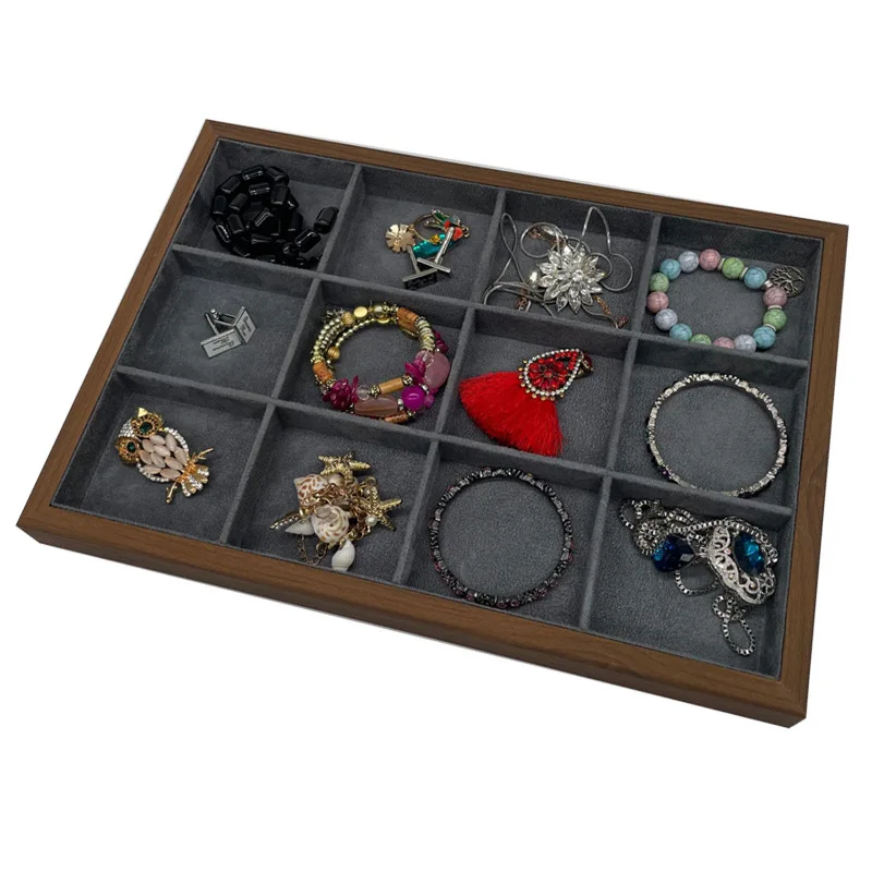 12 Grids Wood Jewelry Organizer Tray Stackable Jewelry Drawer Tray Bracelet Watch Showcase Display Storage