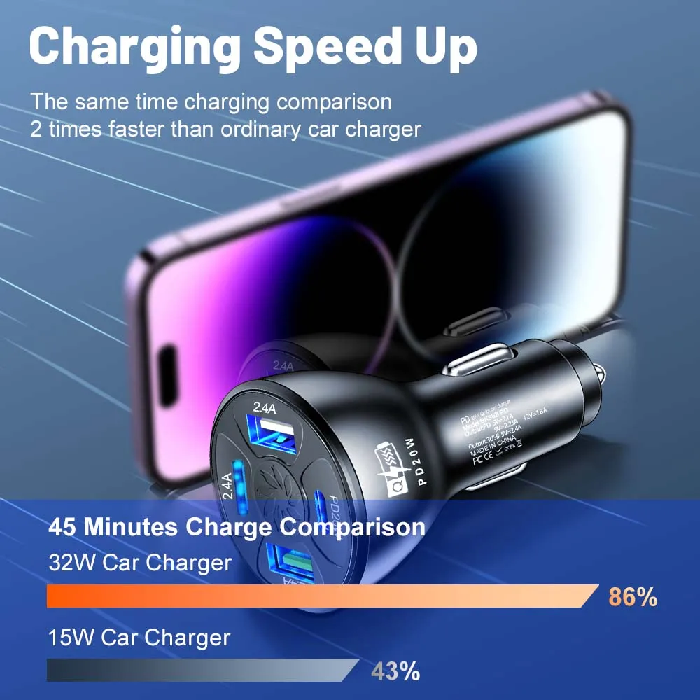 32W PD Car Charger Fast Charging Type C USB Phone Charge Power Adapter In Car For iPhone Xiaomi Samsung Quick Car Charger