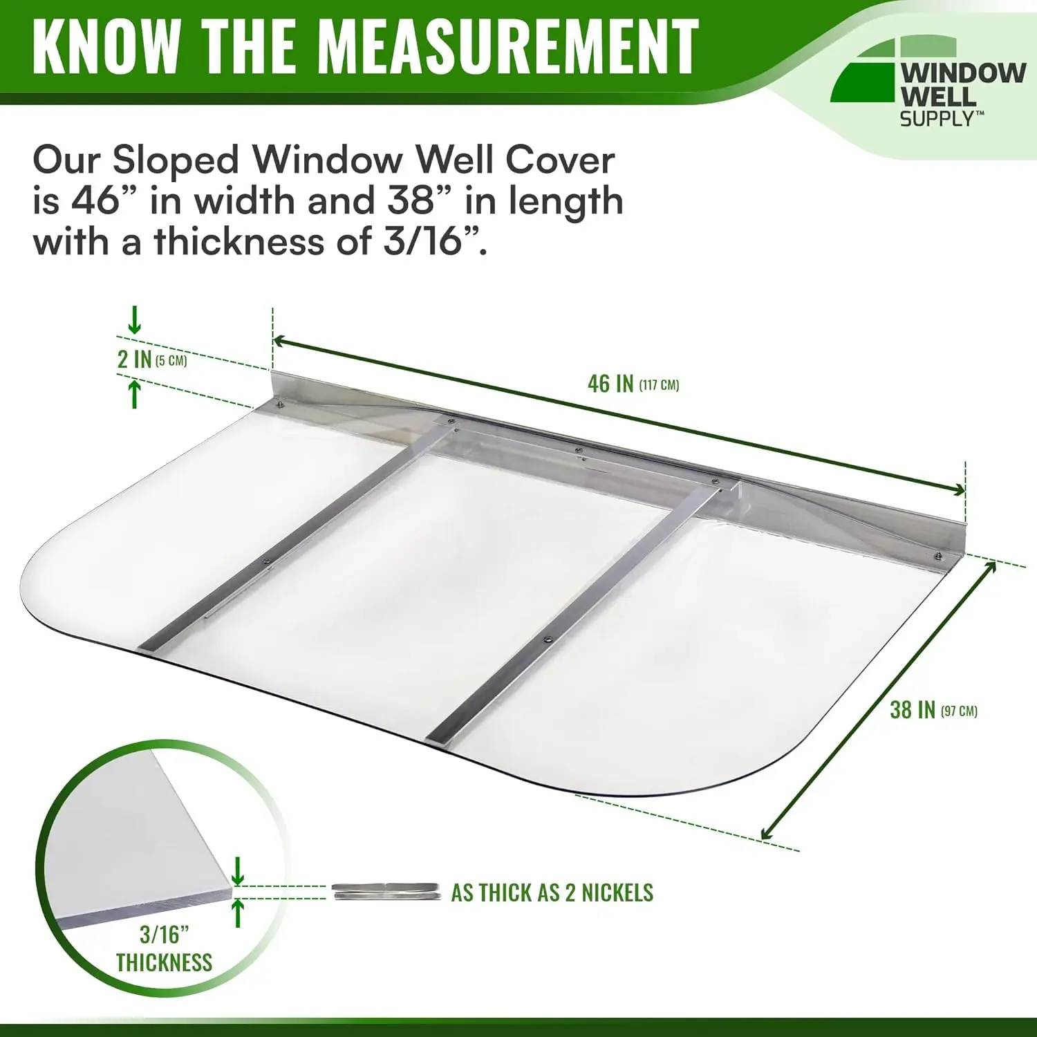 Polycarbonate Egress Window Well Cover, Sloped, UV Resistant Heavy Duty Basement Window Well Cover, Crystal-Clear Protection (46