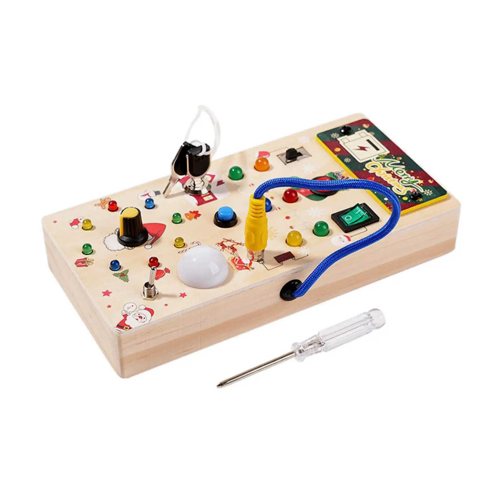 

LED Busy Board Wooden Control Panel Toddlers Learning Cognitive Lights Switch Toy for Boys Toddlers Girls Kids Christmas Present