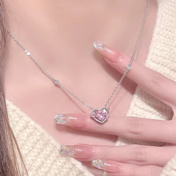 925 스털링 실버 럭셔리 지르콘 스위트 하트 펜던트 목걸이, 여성용 디자이너 쥬얼리 선물, 무료 배송
