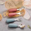 2PCS Baby Silicone Stainless Steel Fork Spoon Portable Baby Tableware Feeding Training Baby Utensils Solid Color Baby Stuff 3