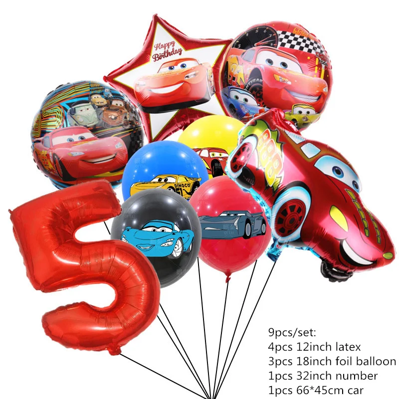 thumbnail image 1 of 9 piezas de globos de aluminio con temática de Rayo McQueen de Disney Cars, decoración para fiestas de cumpleaños de niños y niñas de 1, 2, 3, 4, 5, 6, 7 y 8 años, juguetes para niños, globos, suminis, 1 of 5