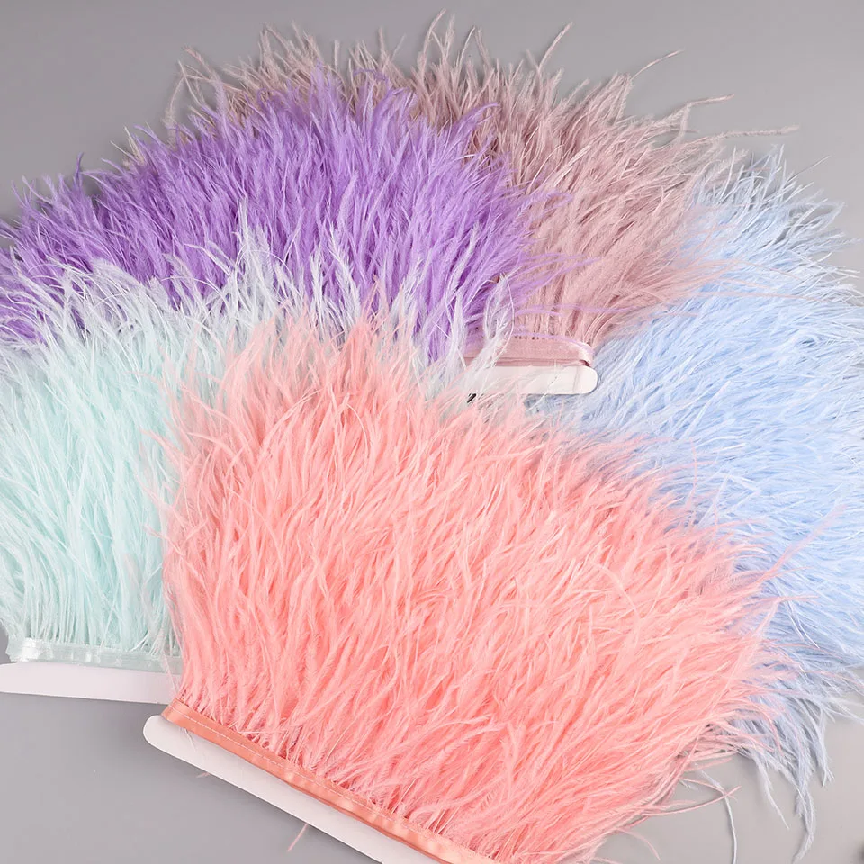 Ostrich Feathers 2M Ostrich Feathers on Ribbon for Needlework Sewing in Dress Decorative feathers on tape Fringe for clothes