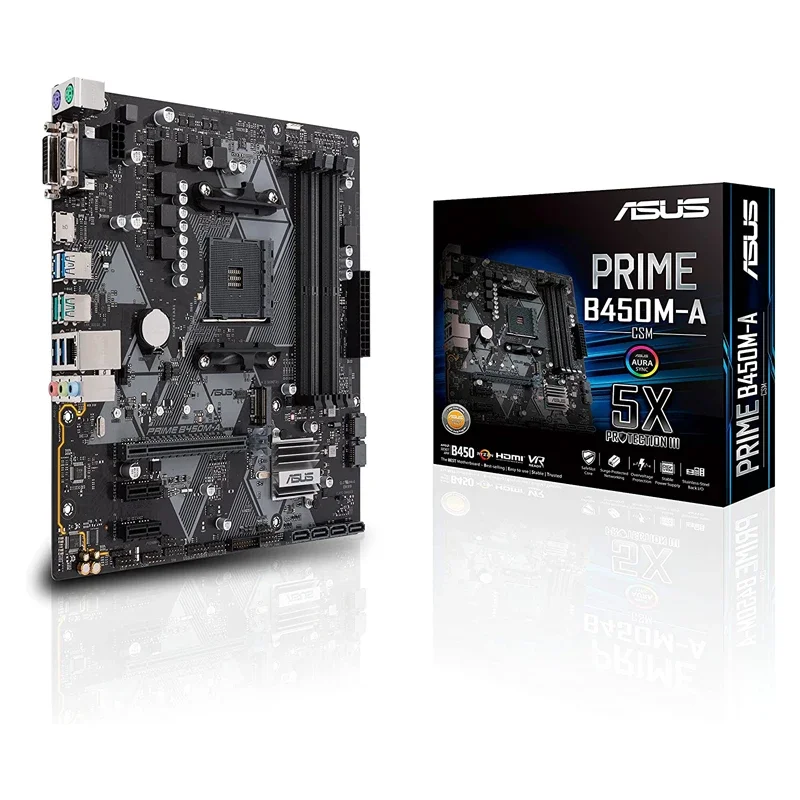 

ASUS PRIME B450M-A AMD B450M (Ryzen AM4) Micro ATX Motherboard with M.2 Support, HDMI/DVI-D/D-Sub, SATA 6 Gbps, 1 Gb Ethernet
