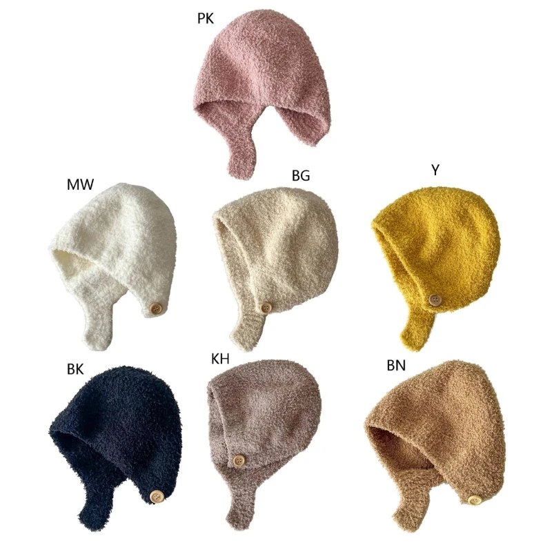 

Baby Ear Warmer Infant Knitting Hat Solid Color Plush Warm Toddlers Earflap Bonnet for Newborn Boys Girl