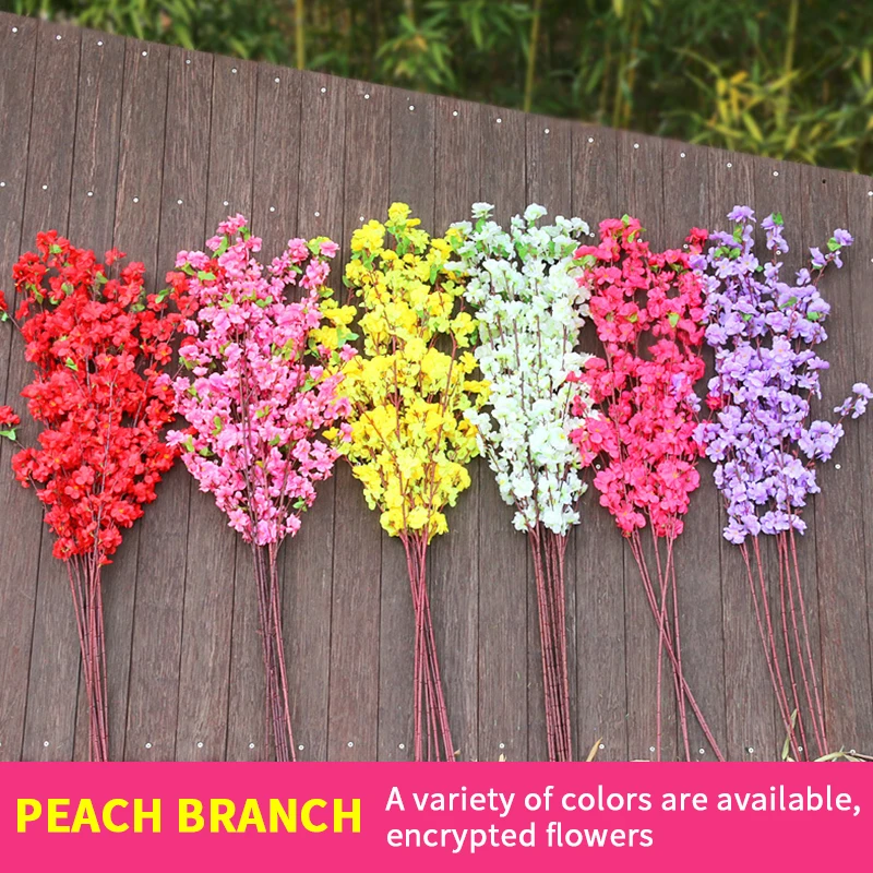 Artificial Peach Blossom Branch Spring Plum Cherry Blossom Silk Flower Tree Decoration Home Wedding DIY Decoration 1/3/5pcs