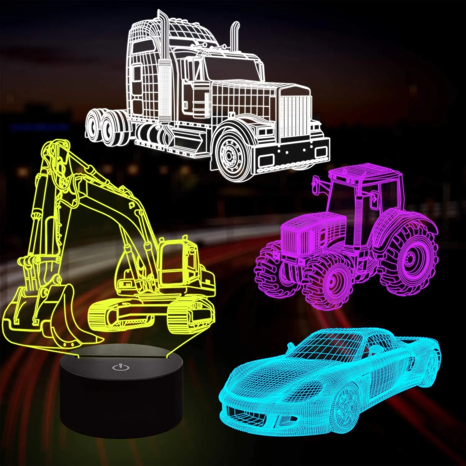 Auto, Lkw, Traktor, bagger 3D Auto Lampe Nacht Licht 16 Farben Ändern  Schlafzimmer Decor Auto iIllusion Lampe Geschenke für Jungen Mädchen -  AliExpress