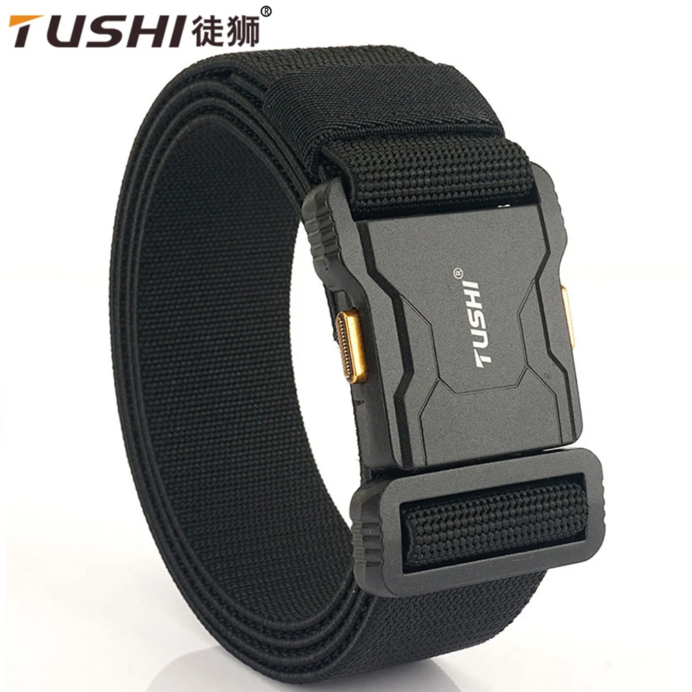 TUSHI New Unisex Elastic Belt Aluminium Alloy Quick Release Buckle Tough Stretch Nylon Men's Military Tactical Belt Accessories towyelorn quick release aluminium alloy pluggable buckle tactical belt elastic military belts for men stretch waistband hunting