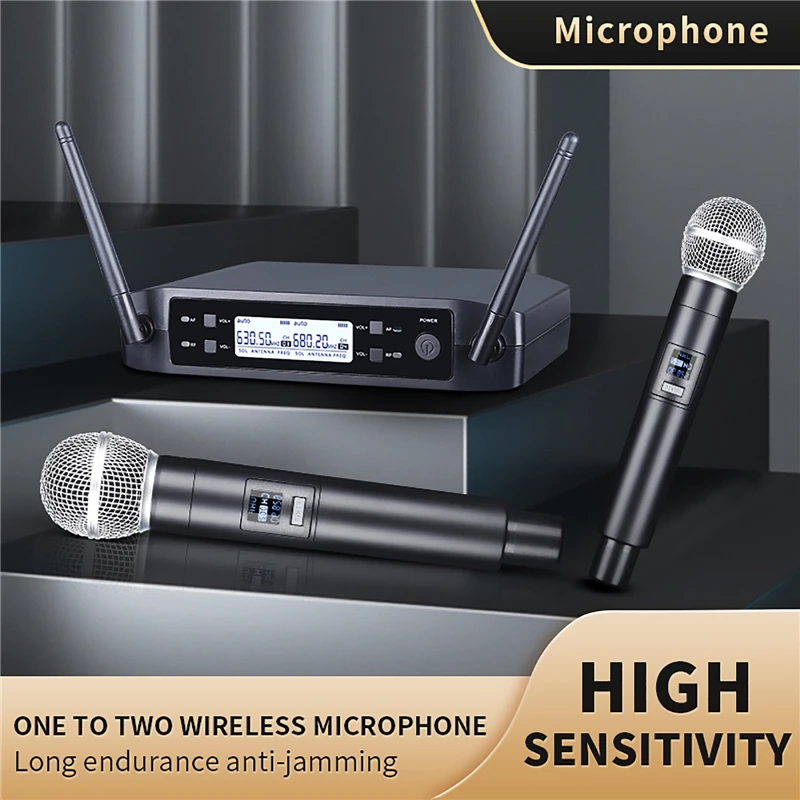 

UHF Wireless Microphone Dual Handheld Microphone 2 Channels Dynamic Mic For Karaoke Wedding Meeting Party Band Church Show