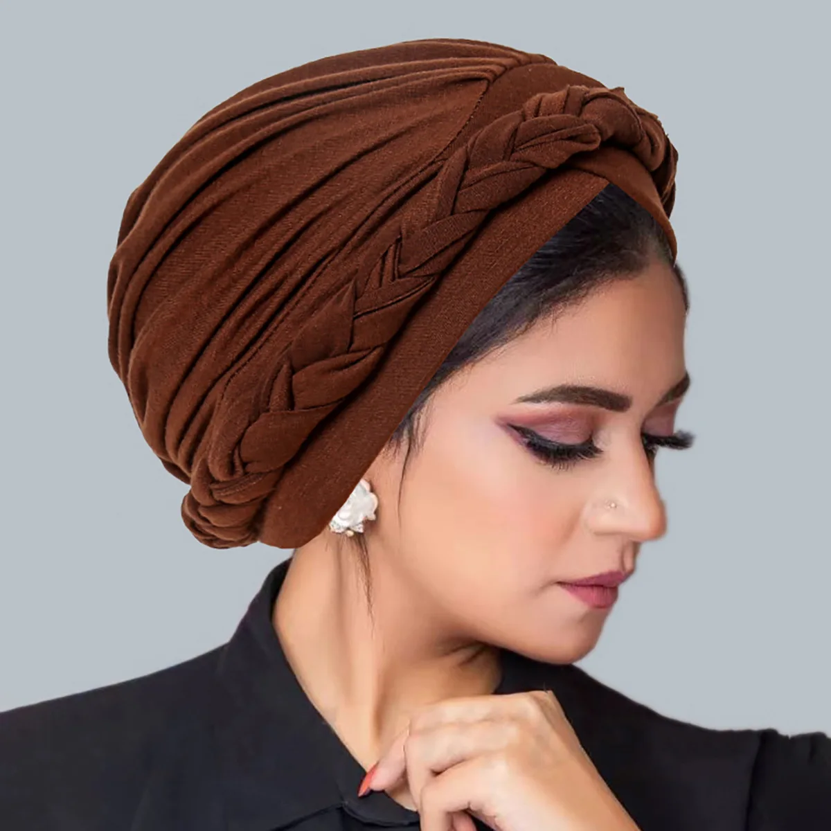 Forehead Cross Braid Turban Women Muslim Hijab Beanie Bonnet
