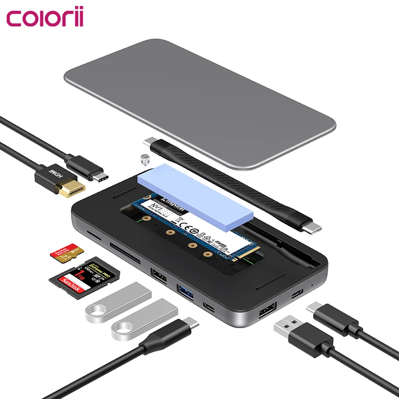 Colorii Docking Station para Windows Mac os Hub Usb c M.2 Nvme Sata Ssd Enclosure 4k Compatível com Hdmi 100w pd Usb 3.1 em 1 - Imagem 3