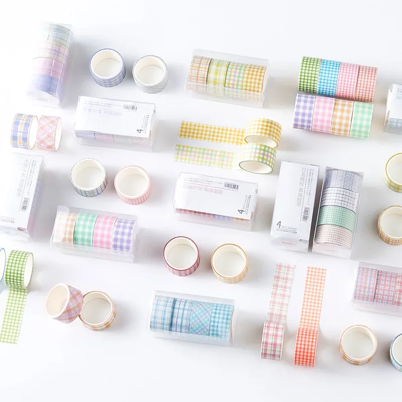 

Customized product4 Rolls/Set Grid Washi Tape Set Salt ins Style Color Packaging Basic Decoration Solid Color Sticker for Sc