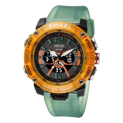 Men's Waterproof Sports Watch - Stylish Analog - Digital Quartz Timepiece with Stopwatch and Alarm Clock Functions (ORANGE GREEN)