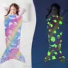 Soft Mermaid Tail Blanket Wear Resistant Friendly To Skin Breathable Luminous Design Plush Flannel Fleece Blanket Toddler 3