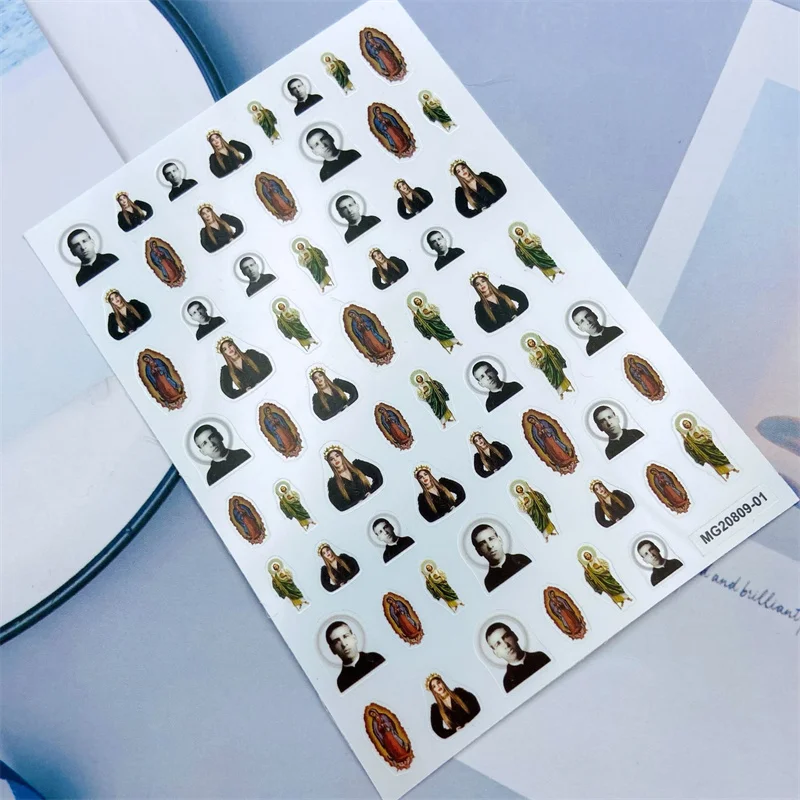 

1pcs Free Shipping Nail Art Stickers Angel Baby Virgin Mary Adhesive Sliders Press On Nails Wealth Dollar Design Manicure Tattoo