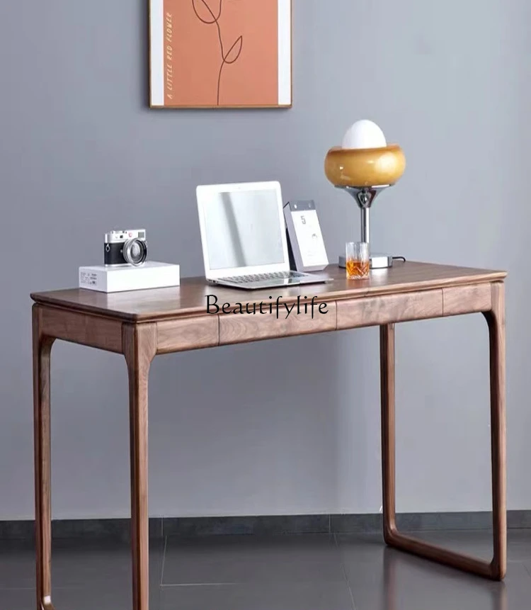 

Nordic Black Walnut Solid Wood Desk New Chinese Double Desk Household Minimalist