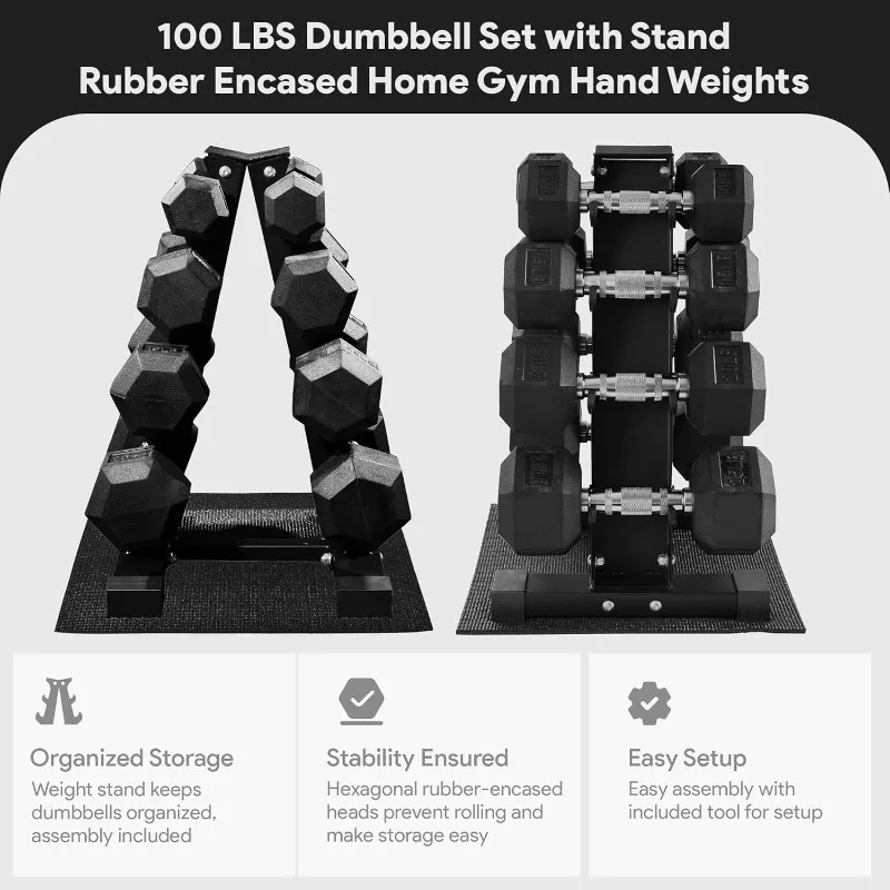 Rubber Hex Dumbbell Set with Rack 3