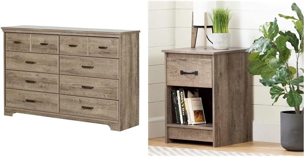 

Versa Collection 8-Drawer Double Dresser Weathered Oak with Antique Handles South Shore Tassio 1-Drawer