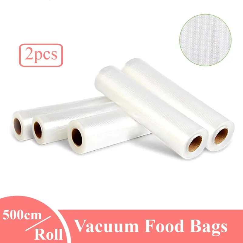 2 Rolls Kitchen Food Vacuum Bags ,Storage Bags For Vacuum Sealer Packaging Rolls Food Fresh Saver Bags15/20/25/28cm*500cm