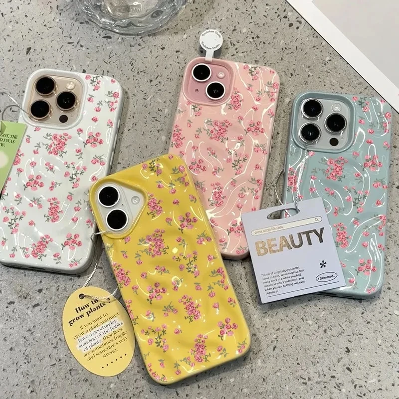 Elegant Pink Floral Pattern Shockproof TPU Phone Case with Textured Soft Cover