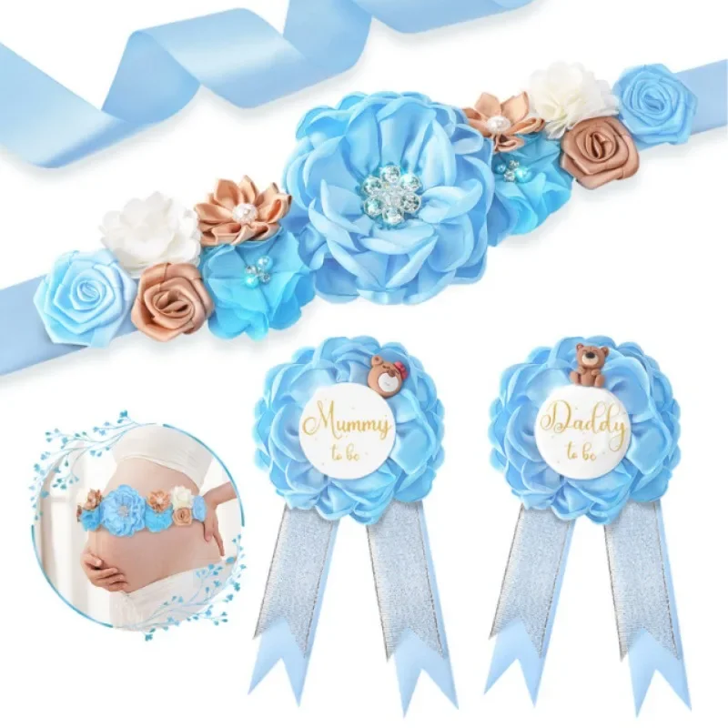 Con Corsage De Baby Shower Flower Sash Set-Baby Shower Mom To Be