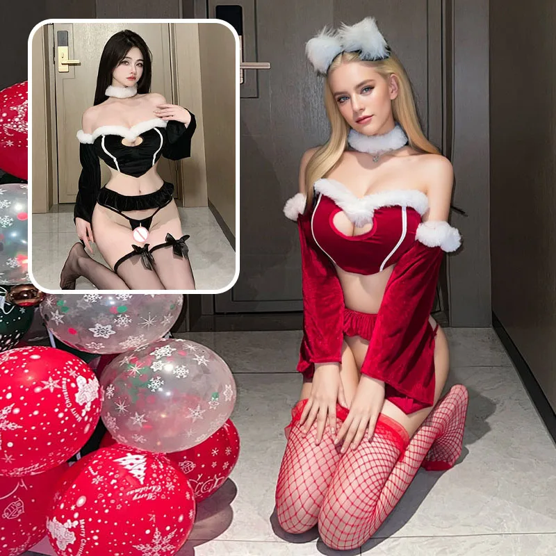 Sexy Lingerie Christmas Suit Maid Girl Dress Uniform Exotic Costumes Black Red Pajamas Underwear Night Club Bed Sexy Wear Women