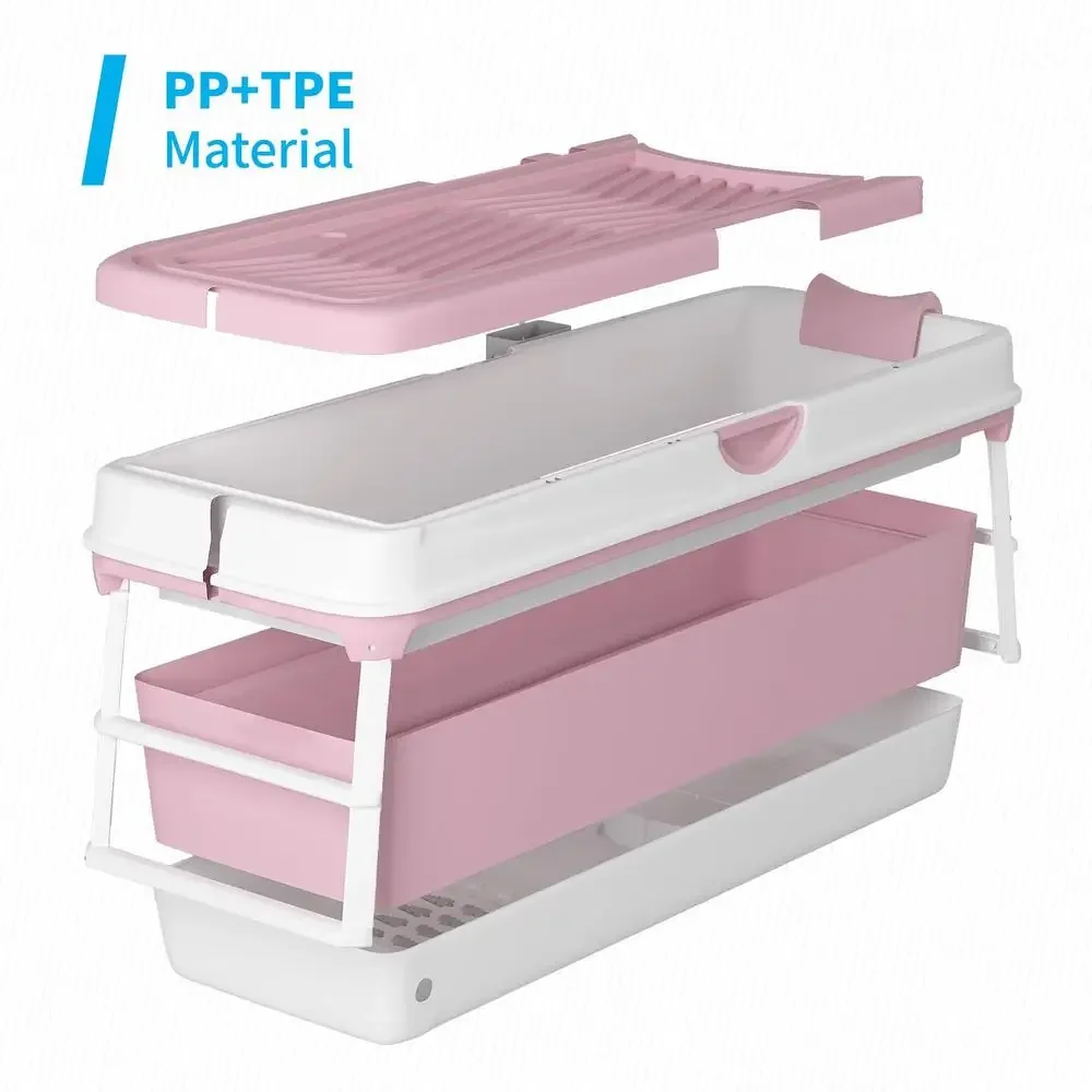 Portable Foldable Adult Bathtub with Waterproof Pillow Extra Large Size 2 Side Handles Ice Bath and Hot Shower Space-Saving 4