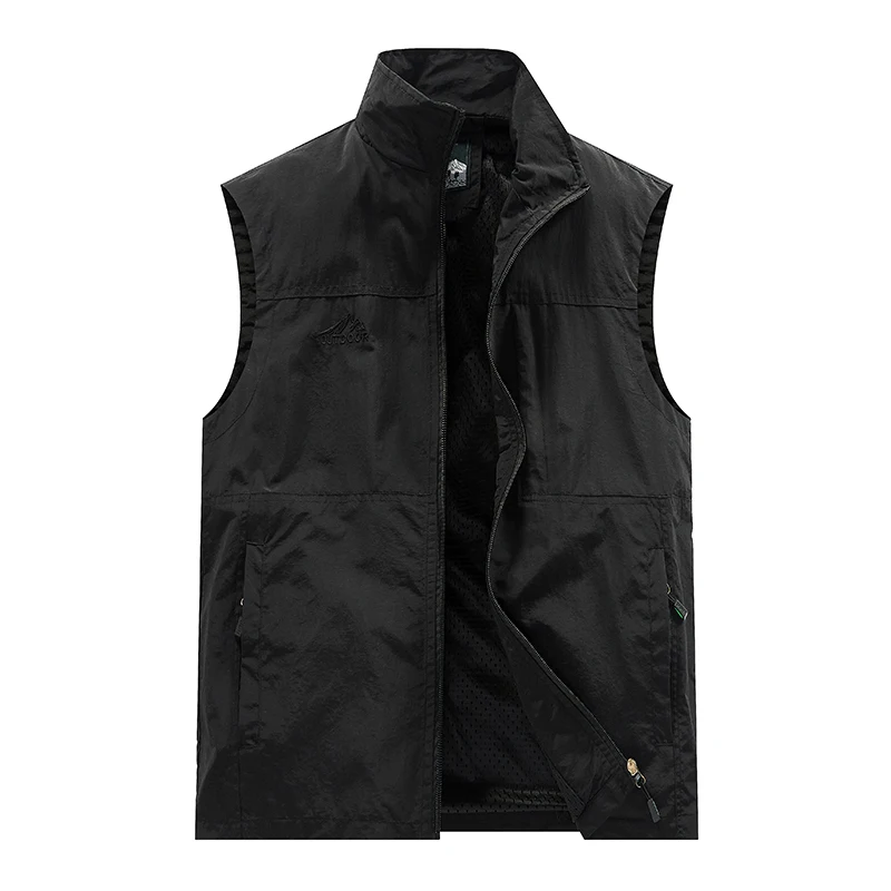 Summer Men's Vest Outdoor Hiking and Mountaineering Camping Multi-Pocket Tactical Collar Coat Men's Plus Size Sleeveless Jacket