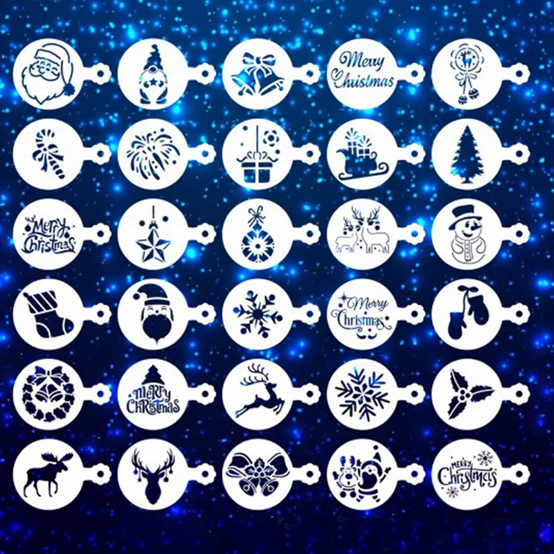 Cookie Stencils Cake Templates Coffee Stencils Reusable Painting Cake Stencil Templates Embossing Moulds 30 Pieces cookie mould cookie printing mold cake lace mold baking mold baking decorating tools